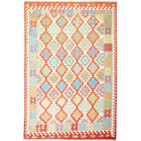 Tappeto Kilim Afghanistan Astratto Arancione Celeste 203x298