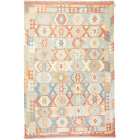 Tappeto Kilim Afghanistan Geometrico Azzurro Arancione 197x2