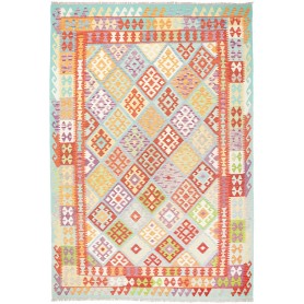 Tappeto Kilim Afghanistan Geometrico Azzurro Arancione 205x2