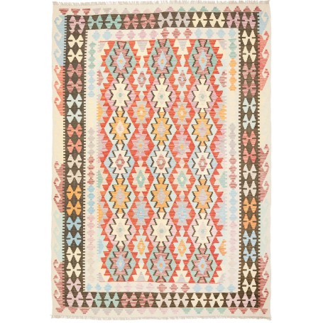 Tappeto Kilim Afghanistan Geometrico Multicolore Beige 203x2