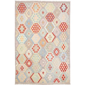 Tappeto Kilim Afghanistan Astratto Grigio Multicolore Pastel