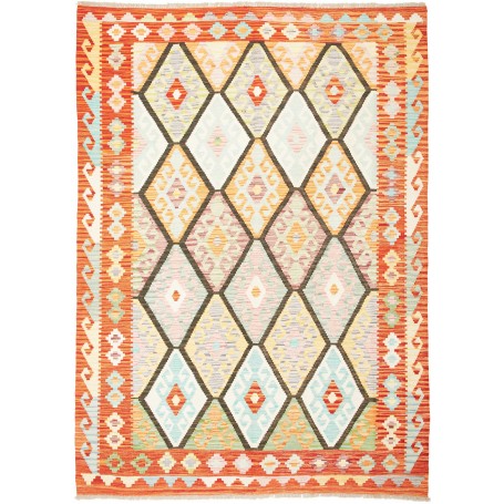 Tappeto Kilim Afghanistan Geometrico Arancione Multicolore P
