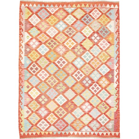 Tappeto Kilim Afghanistan Astratto Arancio Policromo 183x241