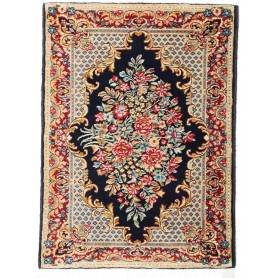 Tappeto Kerman Persia Medaglione Blu Notte Crema 65x90 Cm
