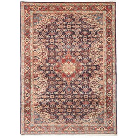 Tappeto Sarough Persia Medaglione Blu Scuro Rosso 105x144 Cm
