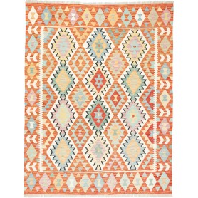 Tappeto Kilim Afghanistan Geometrico Terracotta Arancio 156x
