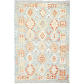 Tappeto Kilim Afghanistan Geometrico Azzurro Arancio 174x255