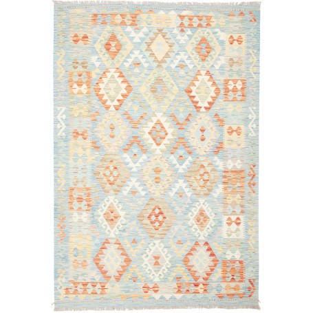 Tappeto Kilim Afghanistan Geometrico Azzurro Arancio 174x255