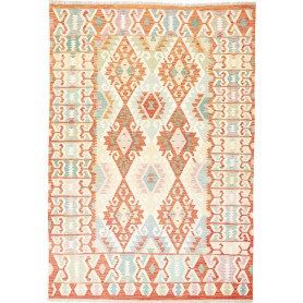 Tappeto Kilim Afghanistan Geometrico Arancione Azzurro 175x2