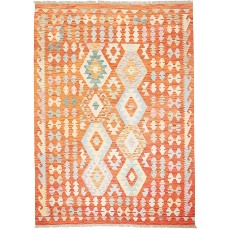 Tappeto Kilim Afghanistan Geometrico Arancione Azzurro 176x2