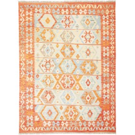 Tappeto Kilim Afghanistan Geometrico Arancio Azzurro 173x233