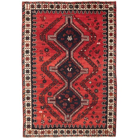 Tappeto Shiraz Persia Astratto Rosso Blu Scuro 175x252 Cm