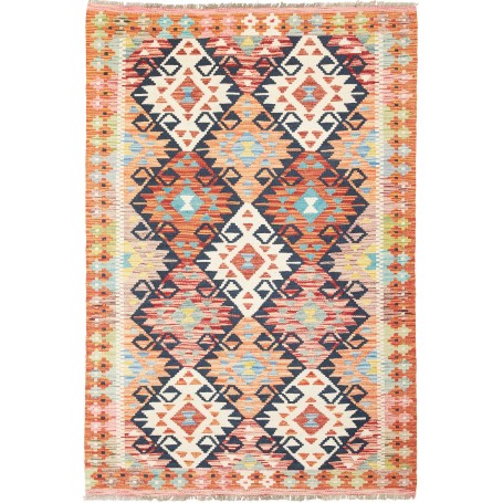 Tappeto Kilim Afghanistan Geometrico Arancio Rosso 122x183 C