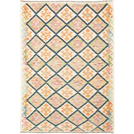 Tappeto Kilim Afghanistan Geometrico Crema Blu 128x180 Cm