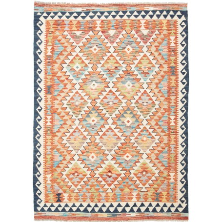 Tappeto Kilim Afghanistan Geometrico Arancio Azzurro 126x180