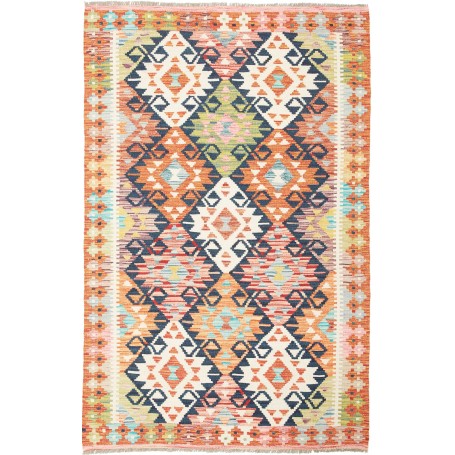 Tappeto Kilim Afghanistan Geometrico Policromo Arancio 120x1