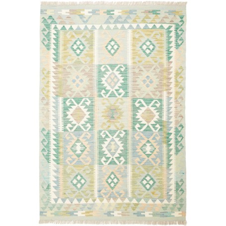 Tappeto Kilim Afghanistan Geometrico Verde Azzurro 120x180 C