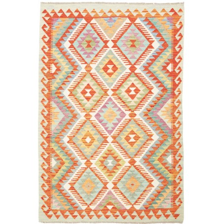 Tappeto Kilim Afghanistan Astratto Avorio Arancio 123x185 Cm