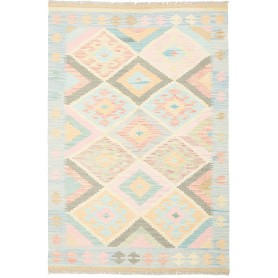 Tappeto Kilim Afghanistan Geometrico Azzurro Rosa 120x178 Cm