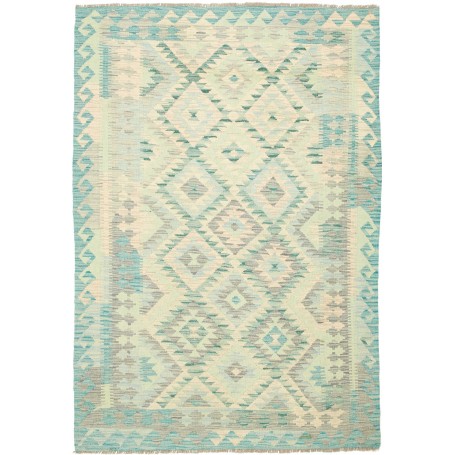 Tappeto Kilim Afghanistan Geometrico Acqua Avorio 125x182 Cm