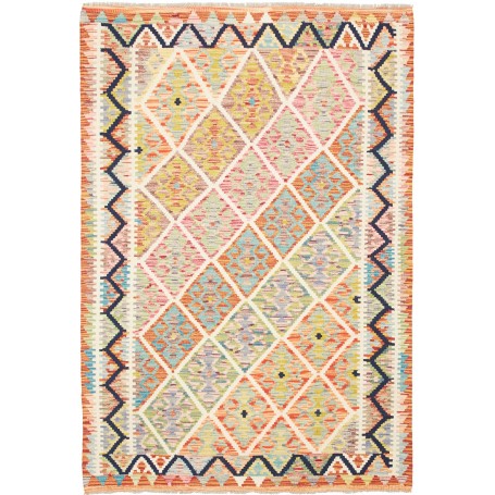 Tappeto Kilim Afghanistan Astratto Multicolore Vivace 128x18