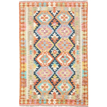 Tappeto Kilim Afghanistan Geometrico Multicolore Arancio 120
