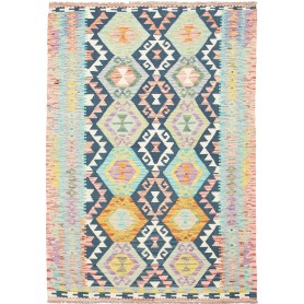 Tappeto Kilim Afghanistan Geometrico Blu Pastello 129x179 Cm