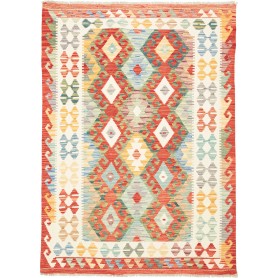Tappeto Kilim Afghanistan Geometrico Multicolore Rosso 126x1