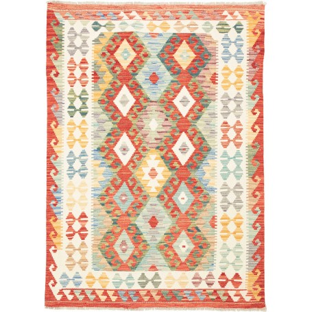 Tappeto Kilim Afghanistan Geometrico Multicolore Rosso 126x1