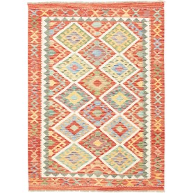 Tappeto Kilim Afghanistan Geometrico Rosso Multicolore 128x1