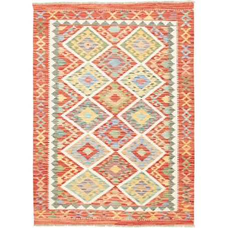 Tappeto Kilim Afghanistan Geometrico Rosso Multicolore 128x1