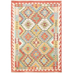 Tappeto Kilim Afghanistan Geometrico Multicolore Rosso 131x1
