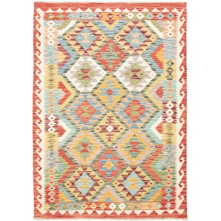 Tappeto Kilim Afghanistan Geometrico Multicolore Rosso 131x1