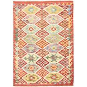 Tappeto Kilim Afghanistan Geometrico Rosso Multicolore 125x1