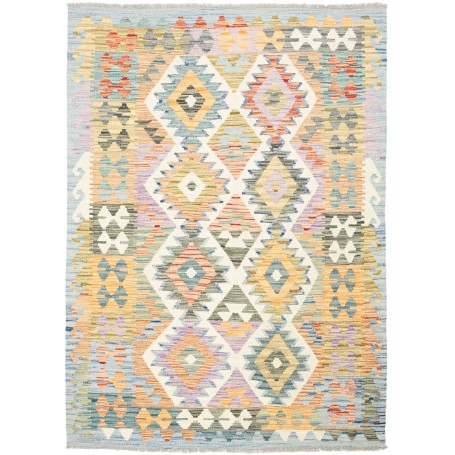 Tappeto Kilim Afghanistan Geometrico Azzurro Multicolore 130