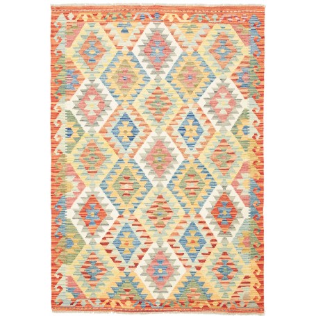 Tappeto Kilim Afghanistan Geometrico Multi-colore Vivace 128