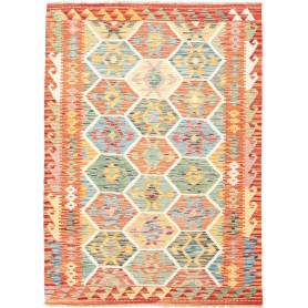 Tappeto Kilim Afghanistan Geometrico Arancio Blu 126x176 Cm