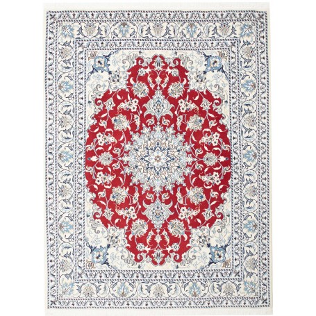 Tappeto Nain Kashmar Persia Medaglione Rosso Avorio 150x196