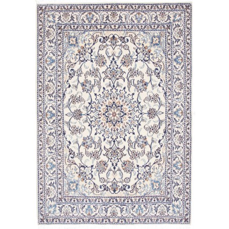 Tappeto Nain Kashmar Persia Medaglione Blu Crema 145x203 Cm