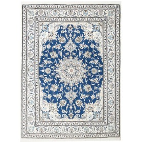 Tappeto Nain Kashmar Persia Medaglione Blu Crema 152x205 Cm