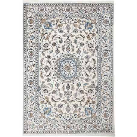 Tappeto Nain Kashmar Persia Medaglione Avorio Blu 198x290 Cm