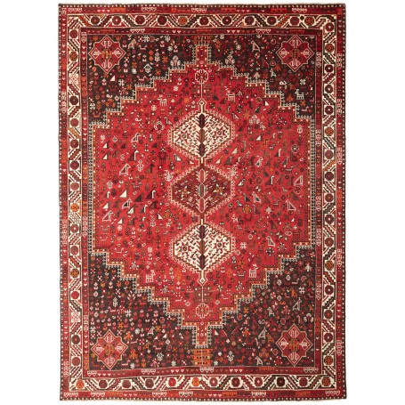 Tappeto Shiraz Persia Geometrico Rosso Nero 215x302 Cm
