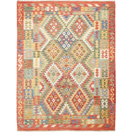 Tappeto Kilim Afghanistan Geometrico Multicolore Rosso 183x2