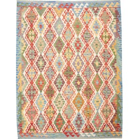 Tappeto Kilim Afghanistan Geometrico Blu Rosso 181x237 Cm