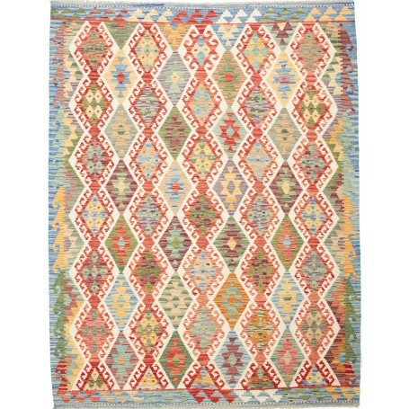 Tappeto Kilim Afghanistan Geometrico Blu Rosso 181x237 Cm
