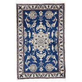 Tappeto Nain Kashmar Persia Medaglione Blu Zaffiro Crema 60x