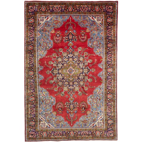 Tappeto Sarough Persia Medaglione Rosso Azzurro 220x338 Cm