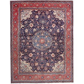 Tappeto Sarough Persia Medaglione Blu Notte Rosso 300x395 Cm
