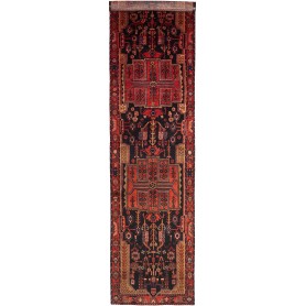 Tappeto Hamadan Persia Astratto Nero Rosso 120x460 Cm