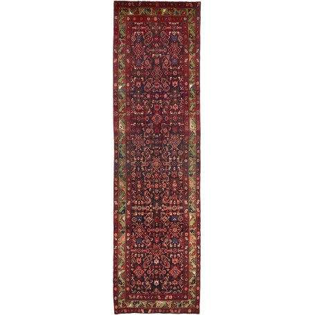 Tappeto Hamadan Persia Geometrico Blu Rosso 115x426 Cm